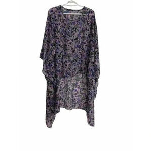 Cha Cha Vente Size M Women's Floral Sheer Cover Up Tunic Hi Lo Poncho Caftan